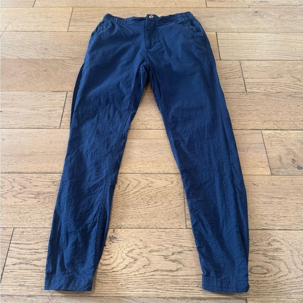 Onia Mens Navy Blue Crinkle Cotton Stretch Tapered Pants Size‎ Small (1012)